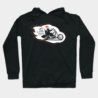 Skeleton Santa Claus Biker Is Coming Christmas Flame Hoodie